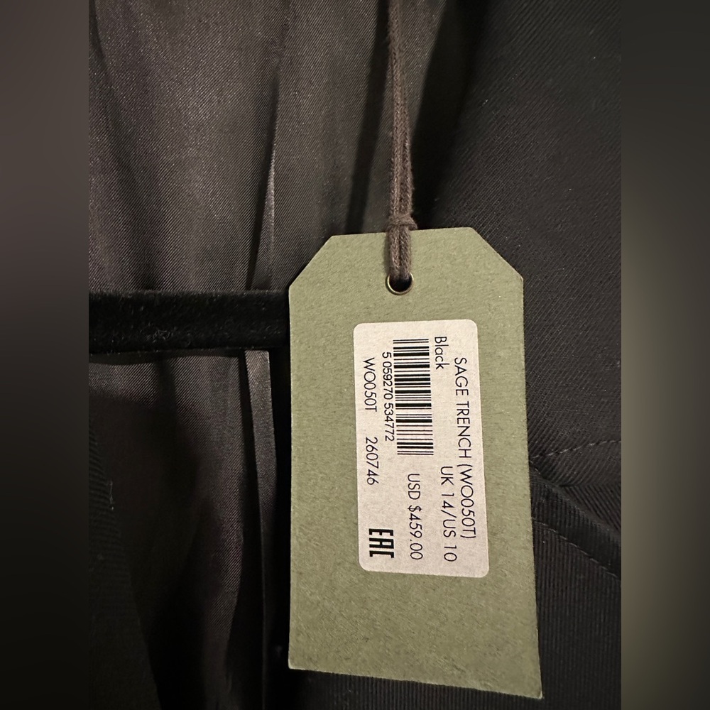 Sage Black Long Trench Coat with Belt - Picture 8 of 13